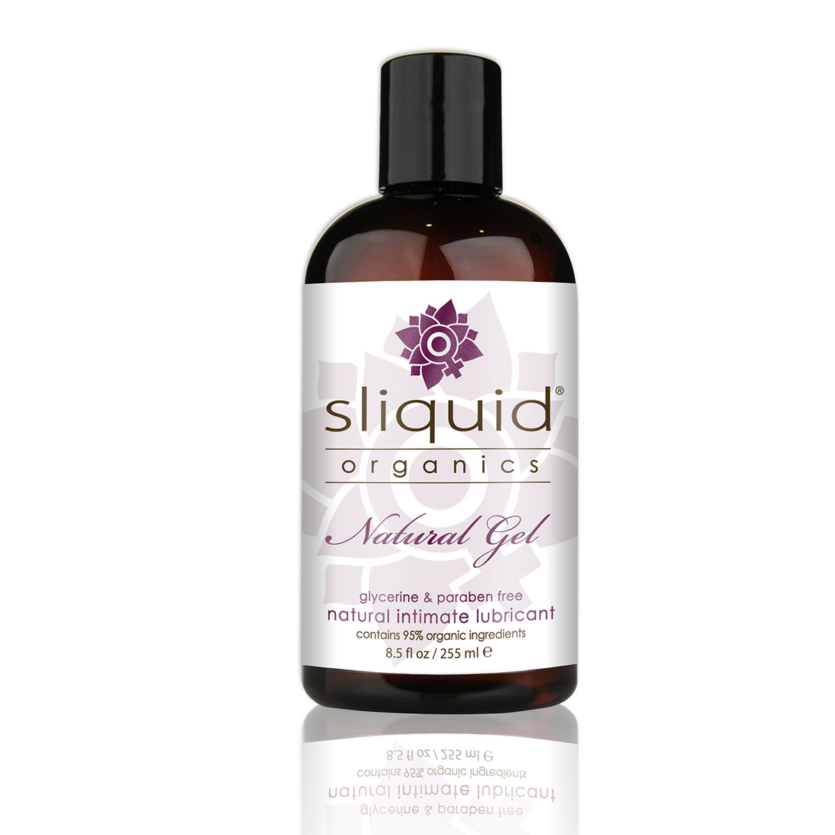 Bottle of 8.5 oz Water Based Lube Sliquid showing clean, lightweight formula