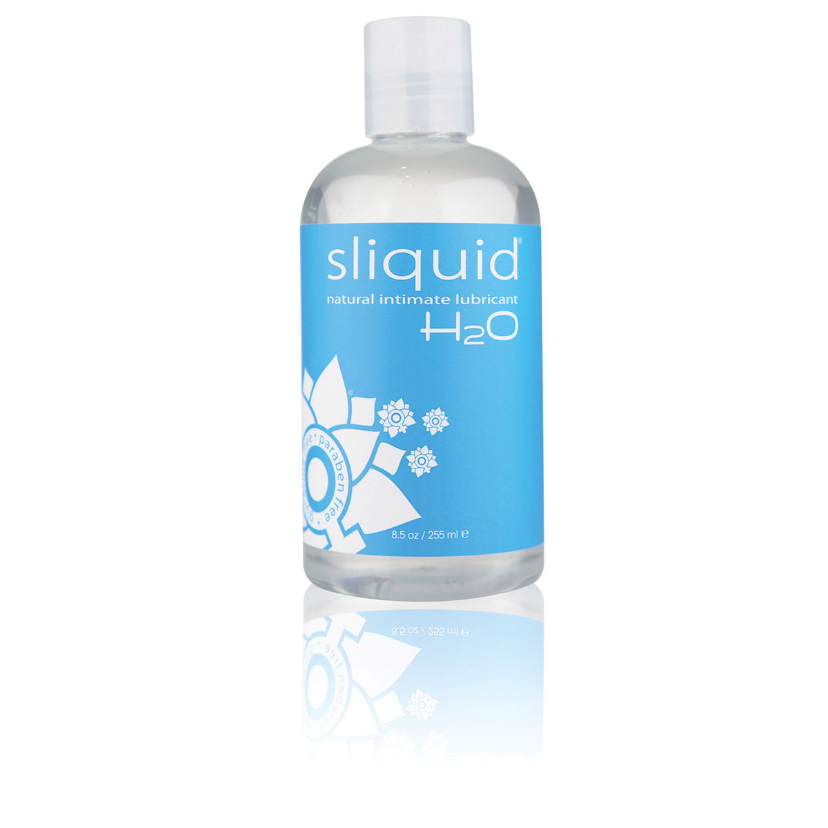 Bottle of 8.5 oz Vegan Lube Sliquid showing plant-powered formula