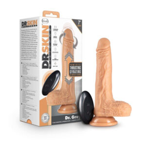 7 inch Dildo Blush Vanilla Ivory Beige Dr Skin Dr Grey Remote Controlled Thumping with Balls Beige