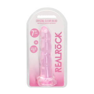 7 inch Dildo Shots Light Pink RealRock Crystal Non Realistic Twisted With Suction Cup