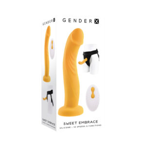 7 inch Dildo Gender X Yellow Sweet Embrace Vibrating and Jock Style Strap On Harness Set