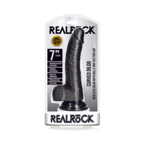 7 inch Dildo Shots Black RealRock Realistic Curved With Balls and Suction Cup