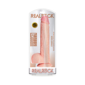 12 inch Dildo Shots Vanilla Ivory Beige RealRock Realistic Straight With Balls and Suction Cup Beige