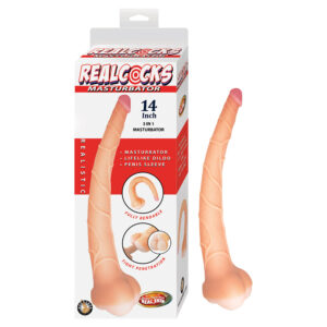 14 inch Dildo Nasstoys Vanilla Ivory Beige Realcocks Masturbator 3 in 1 Sleeve & Stroker Beige