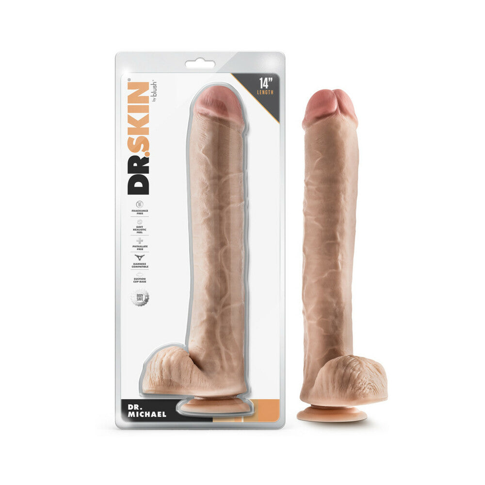 14 inch Dildo by Blush in Vanilla Ivory Beige shown for use by Her or Him