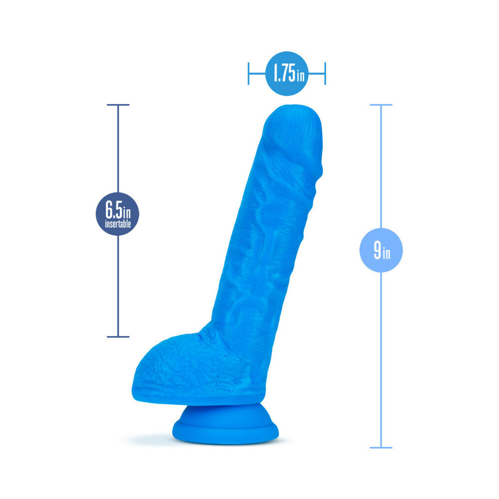 9 inch Dildo by Blush in Blue displayed for pegging Him or Her