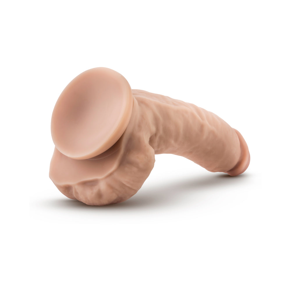 9 inch Dildo by Blush in Vanilla Ivory Beige shown for pegging Her or Him
