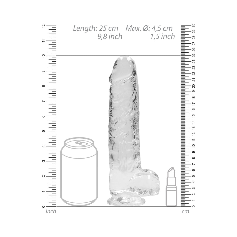 9 inch Dildo by Shots in Clear displayed for pegging Him or Her