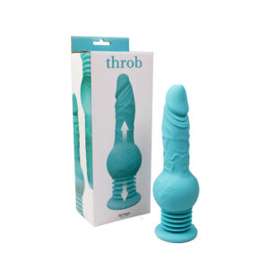 Dildo Hott Products Teal Turquoise Aqua Throb Thrusting with Balls & Suction Cup Multi Speed Silicone
