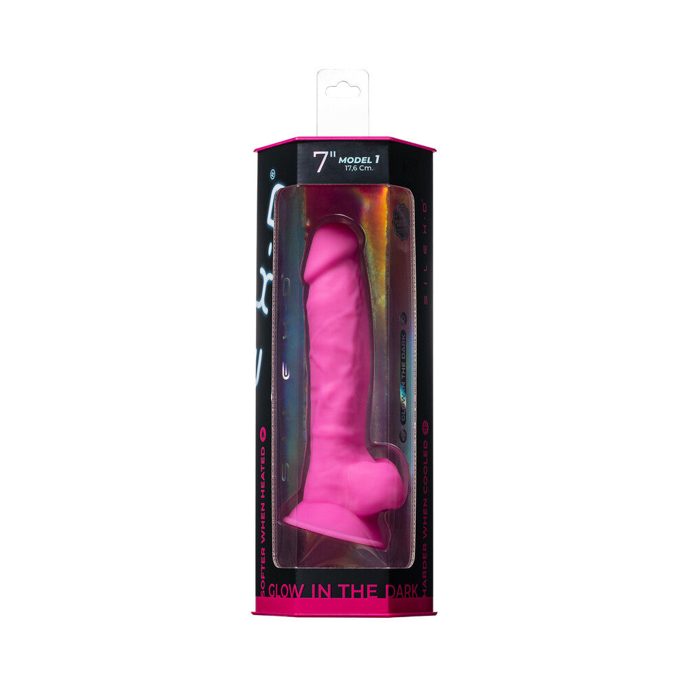 7 inch Dildo by Doc Johnson in Hot Pink Magenta Fuchsia shown for use by Her or Him