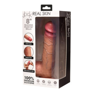 8 inch Dildo Curve Novelties Tan Light Brown Mocha JOCK Real Skin Silicone with Balls Medium