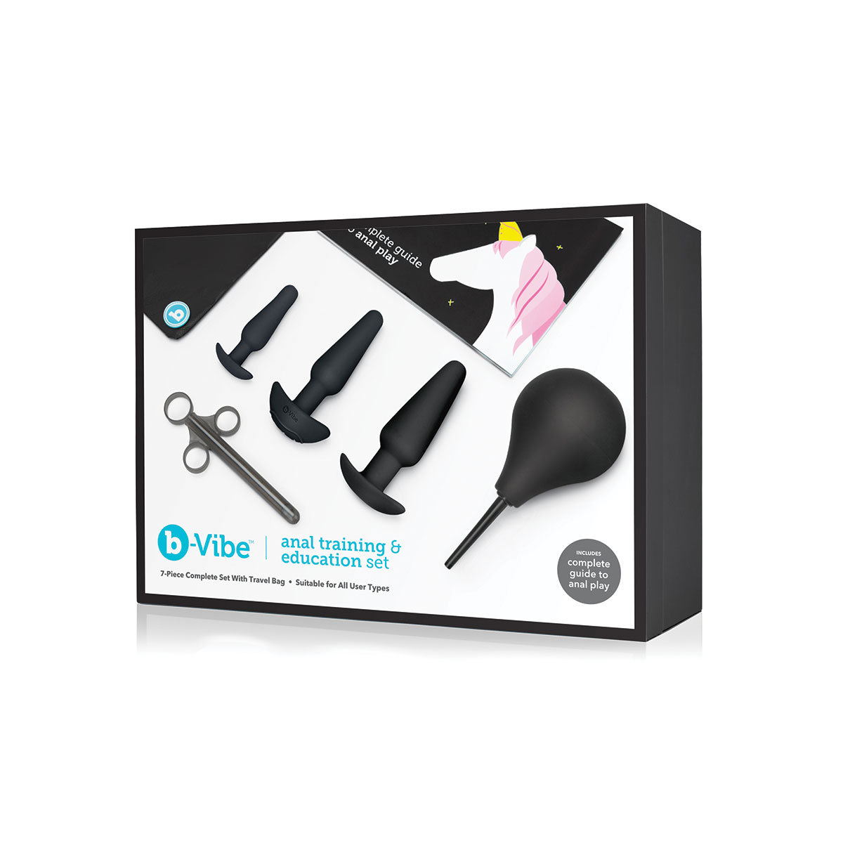 Black B-Vibe vibrator positioned upright for display