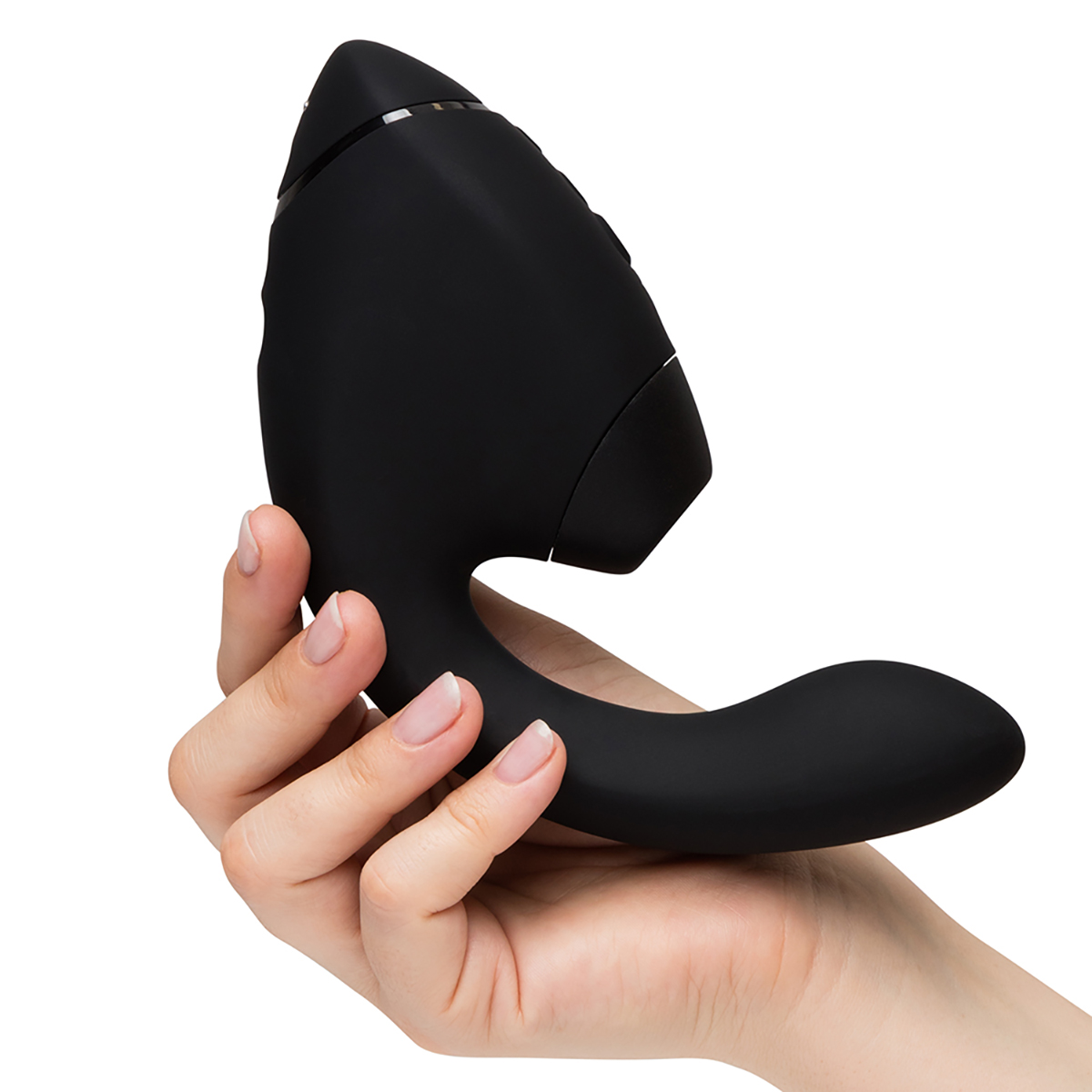 Fully assembled Black Womanizer vibrator with smooth exterior