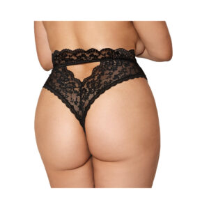 Black Panties High Waist Scallop Lace Panty With Keyhole Back Black XXL/2XL by Dreamgirl