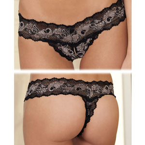 Black Panties Crotchless Lace V Thong S/M by Rene Rofe