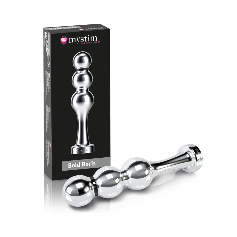 Dildo by Mystim in Silver Steel Chrome shown for use by Her or Him