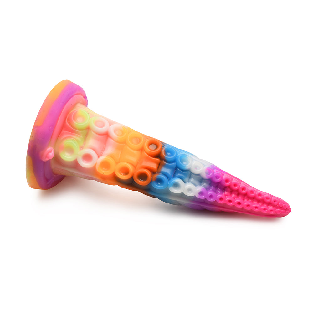 Dildo by XR Brands in Multi-Color displayed for pegging Him or Her