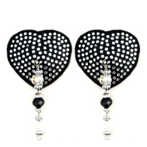 Sexy Nipple Covers  Heart Black Crystal w Beads