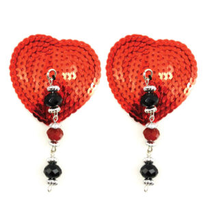 Sexy Nipple Covers  Heart Red Sequin w Facet Beads