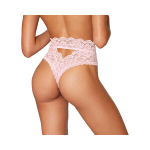 Light Pink Panties High Waist Scallop Lace Panty With Keyhole Back Pink S by Dreamgirl