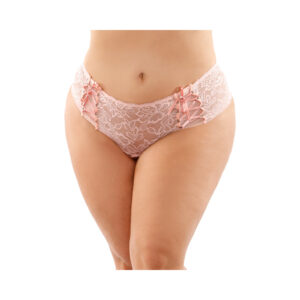 Light Pink Panties Magnolia Crotchless Lace Boyshort With Lace Up Panel Details Q by Fantasy Lingerie
