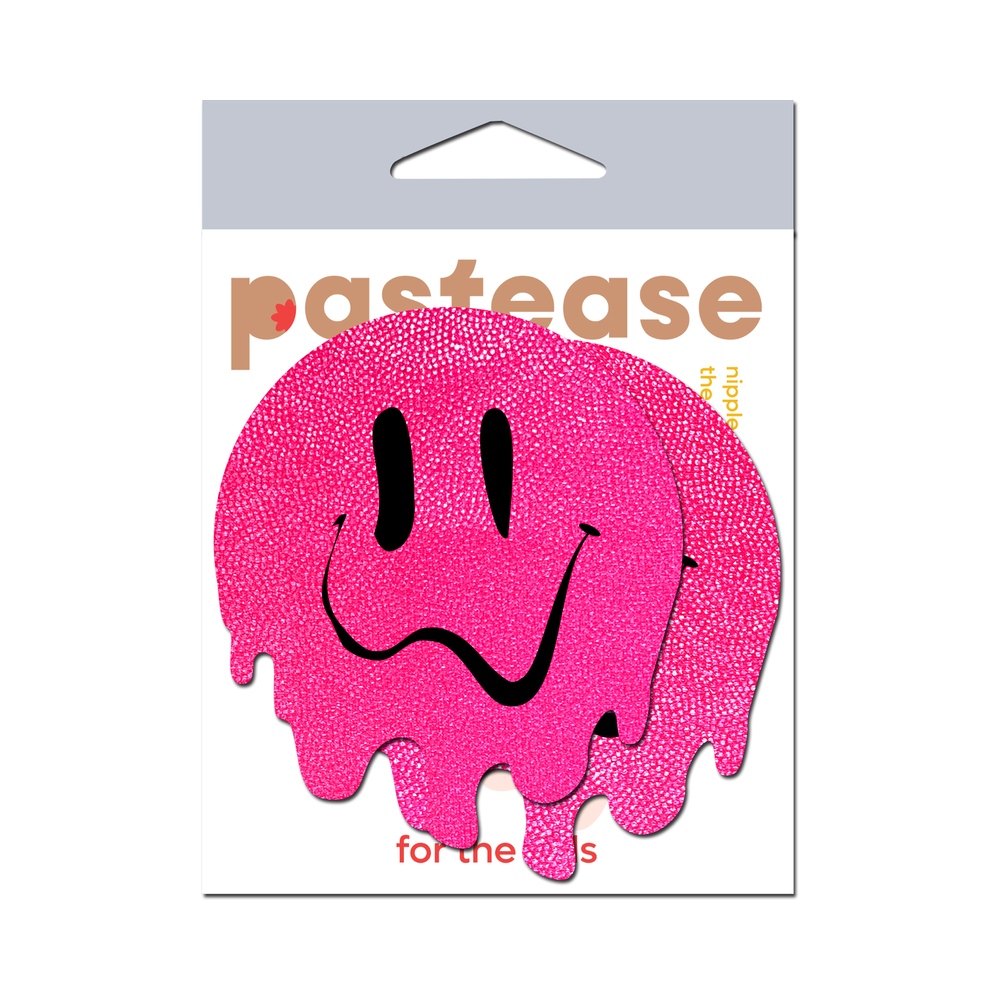 Wearing Neon PInk Melted Smiling Face nipples covers by Pastease can be fun and sexy!