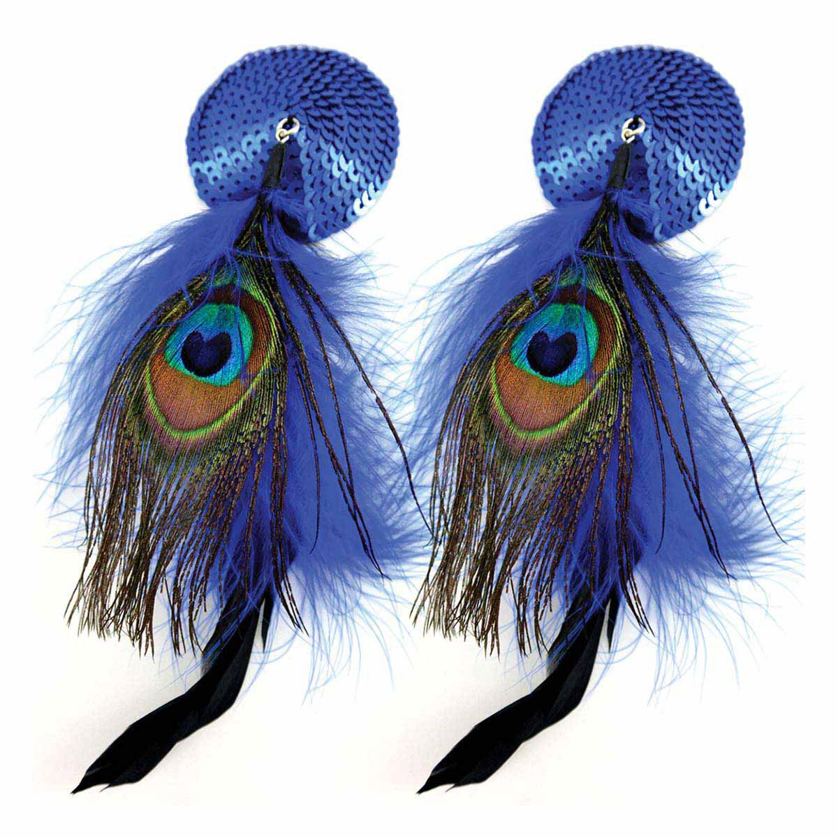 Feel sexy wearing sexy nipple covers Round Blue Sequin w Feathers! Wearing Round Blue Sequin w Feathers nipples covers by Bijoux de Nip can be fun and sexy!