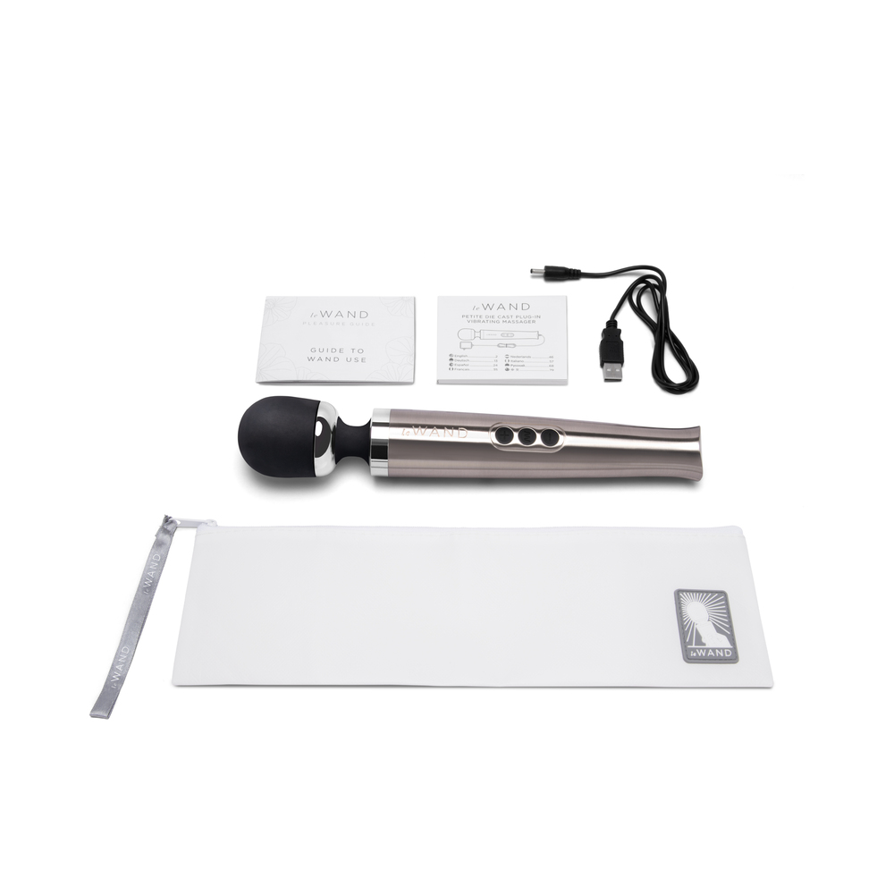 Close-up of the Silver Le Wand vibrator for texture detail