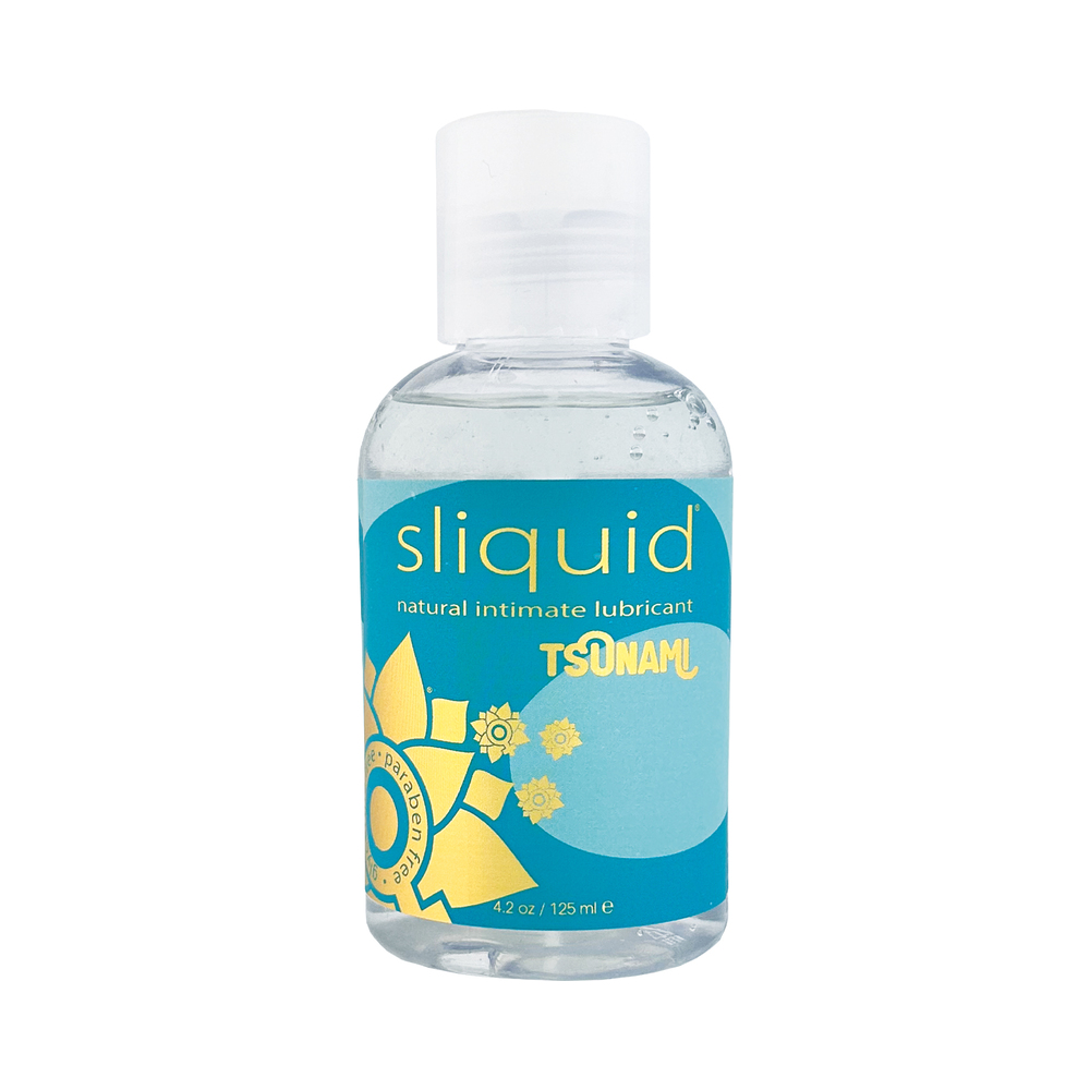 Bottle of  Water Based Lube Sliquid showing clean, lightweight formula