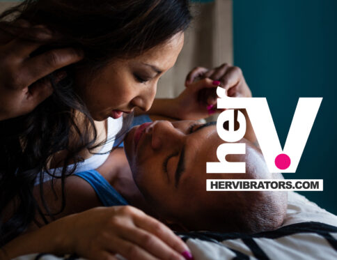 Vibration sex toy intimacy scene with an adult couple expressing desire