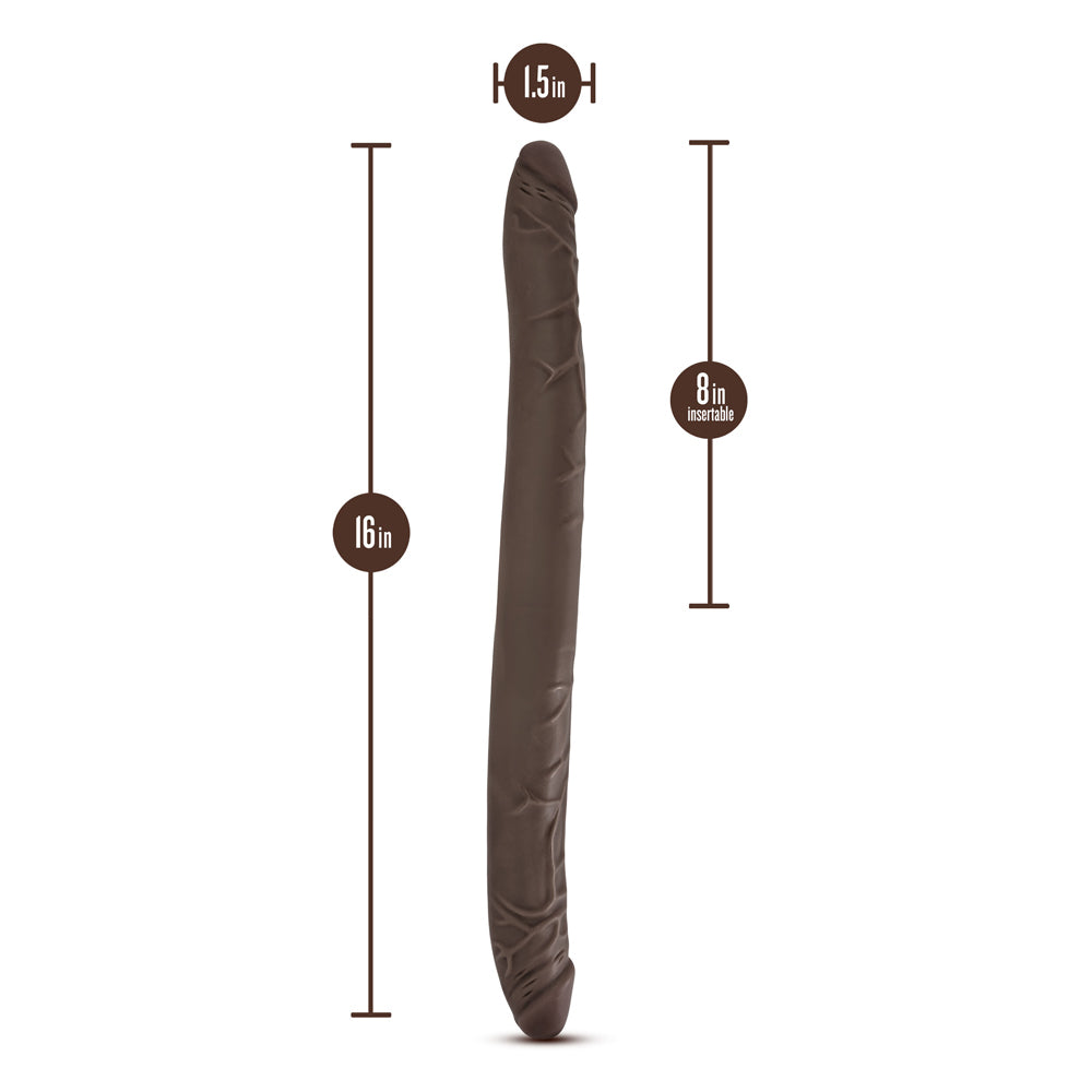 16 inch Dildo by Blush in Dark Brown shown for pegging Her or Him