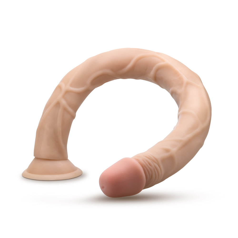 19 inch Dildo by Blush in Vanilla Ivory Beige shown for pegging Her or Him