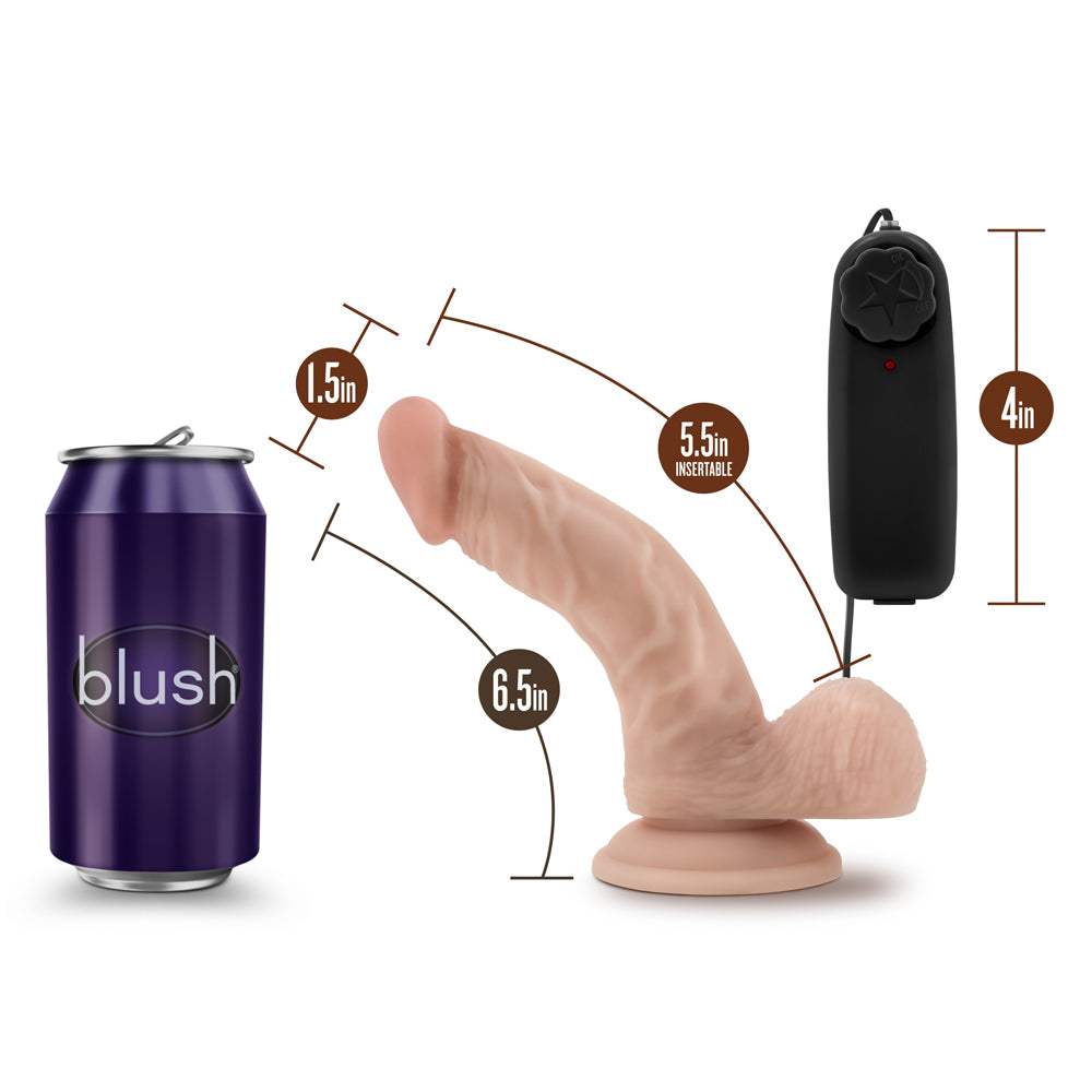 6.5 inch Dildo by Blush in Vanilla Ivory Beige displayed for pegging Him or Her