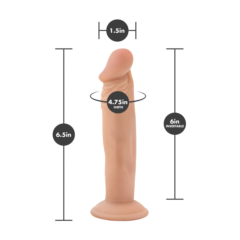 6.5 inch Dildo by Blush in Vanilla Ivory Beige displayed for pegging Him or Her