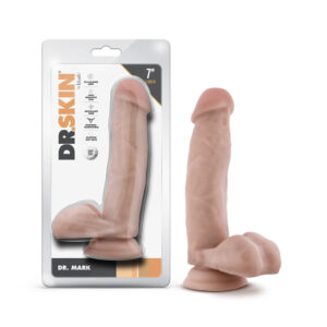 7 inch Dildo Blush Vanilla Ivory Beige Dr Skin Dr Mark with Balls Beige