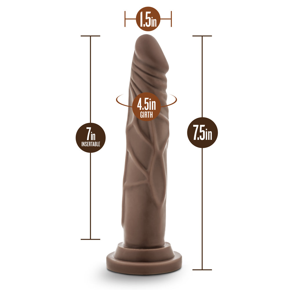 7.5 inch Dildo by Blush in Dark Brown displayed for pegging Him or Her