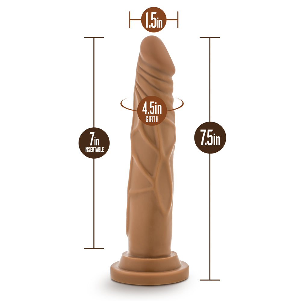 7.5 inch Dildo by Blush in Tan Light Brown Mocha displayed for pegging Him or Her
