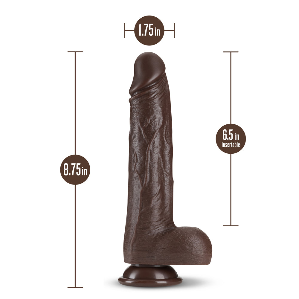 8 inch Dildo by Blush in Brown Chocolate Cocoa displayed for pegging Him or Her