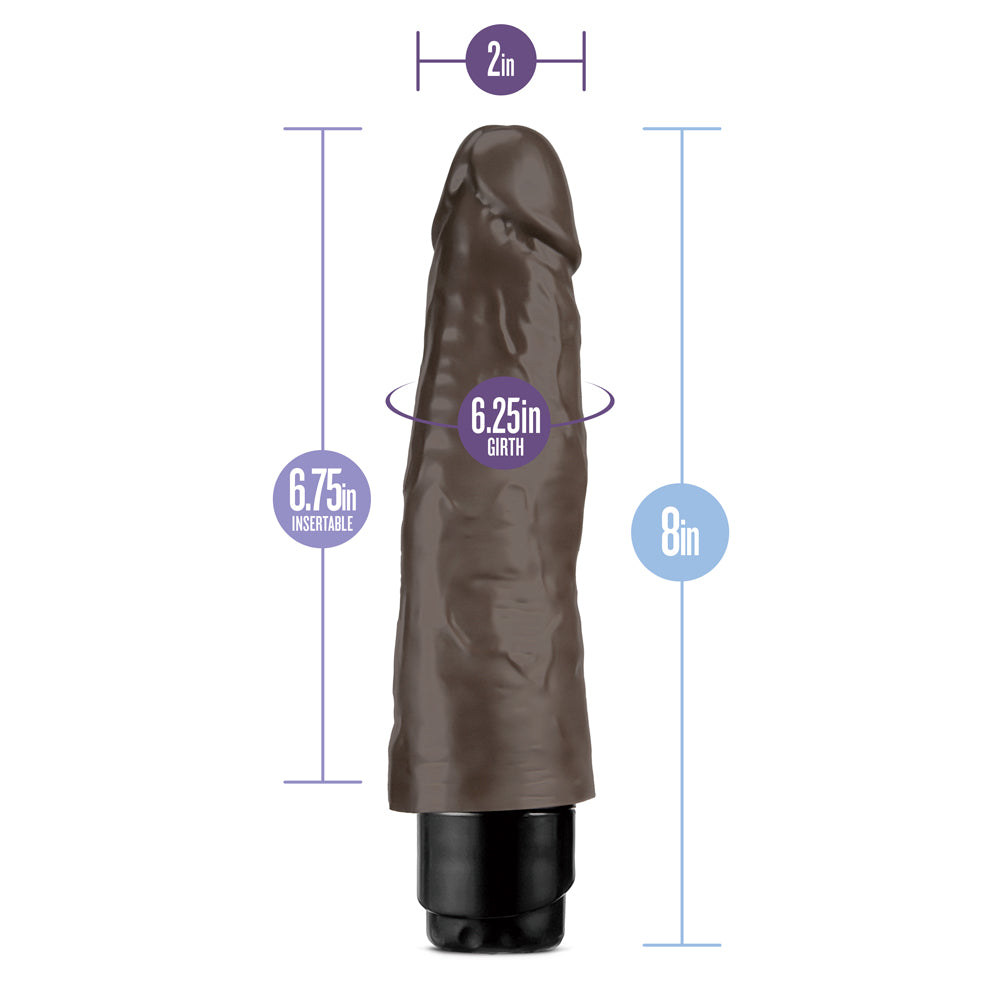 8 inch Dildo by Blush in Dark Brown displayed for pegging Him or Her