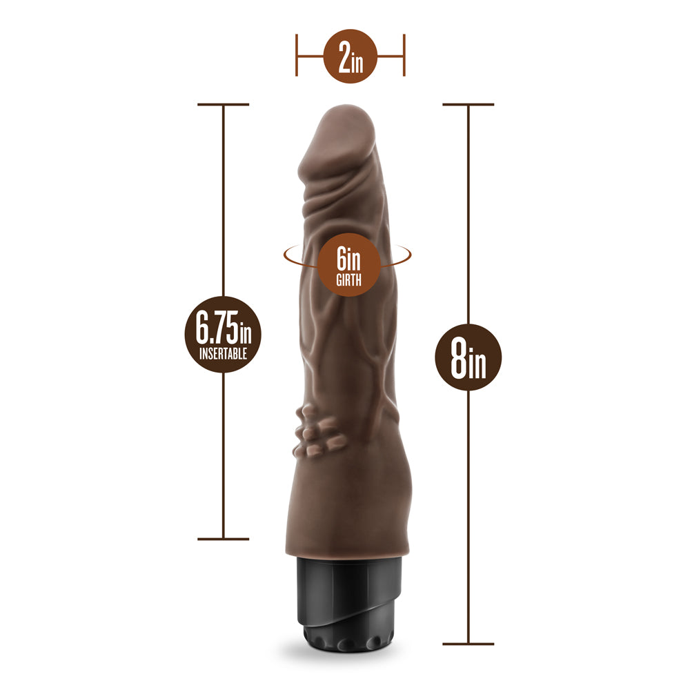 8 inch Dildo by Blush in Dark Brown displayed for pegging Him or Her