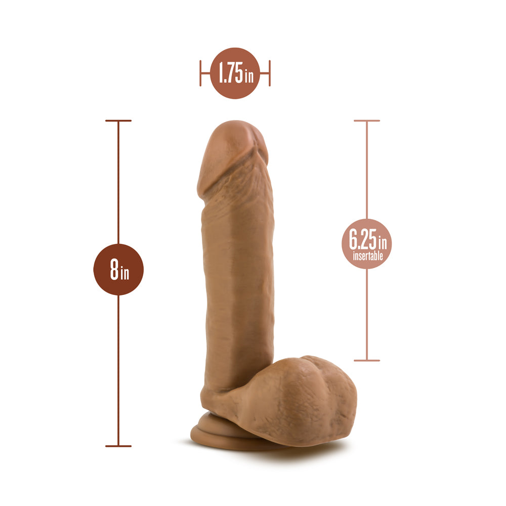 8 inch Dildo by Blush in Tan Light Brown Mocha displayed for pegging Him or Her