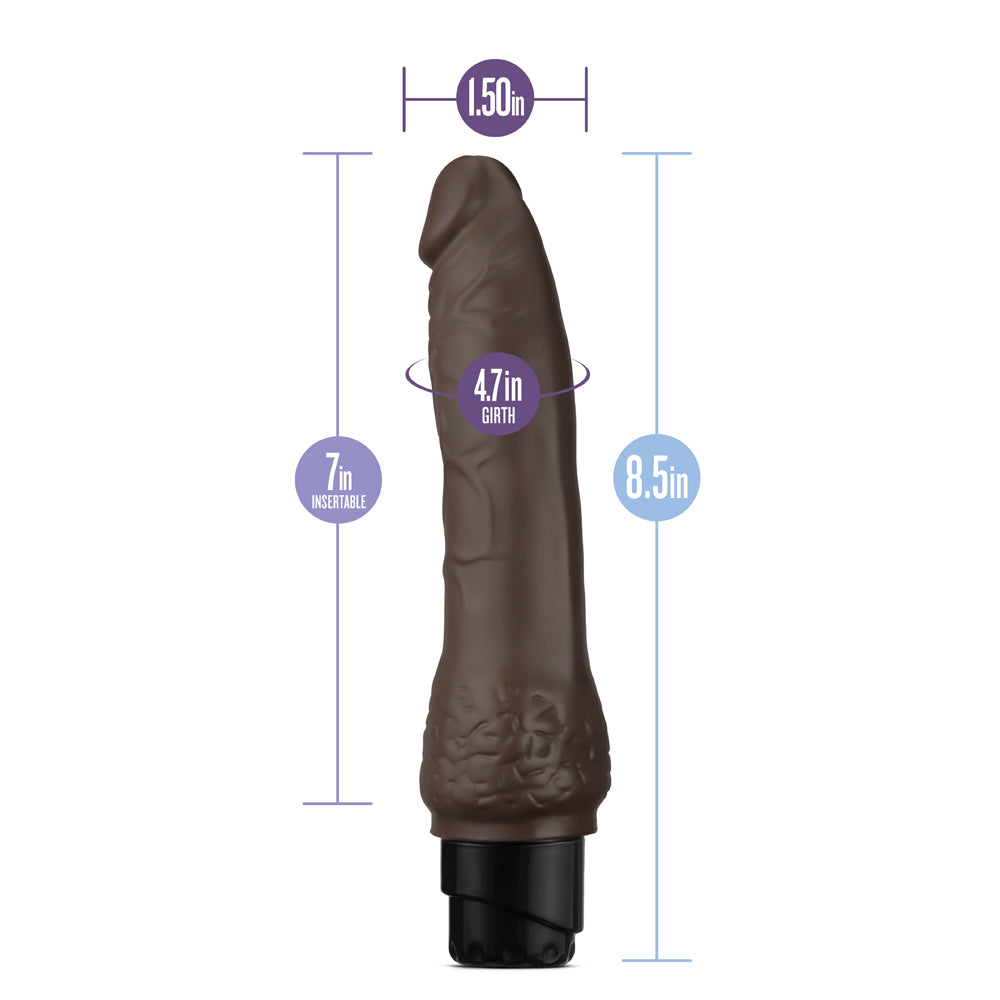 8.5 inch Dildo by Blush in Brown Chocolate Cocoa displayed for pegging Him or Her