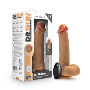 8.5 inch Dildo Blush Tan Light Brown Mocha Dr Skin Silicone Dr Phillips Thrusting Gyrating & Vibrating with Remote Control