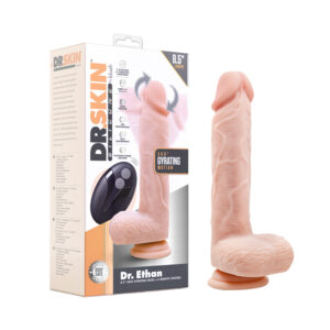 8.5 inch Dildo Blush Vanilla Ivory Beige Dr Skin Silicone Dr Ethan Gyrating with Remote Control Beige