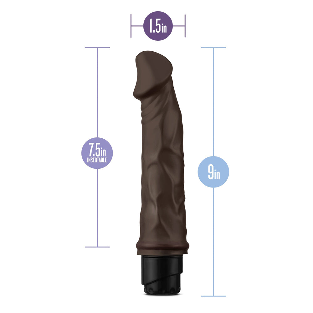 8.75 inch Dildo by Blush in Dark Brown displayed for pegging Him or Her