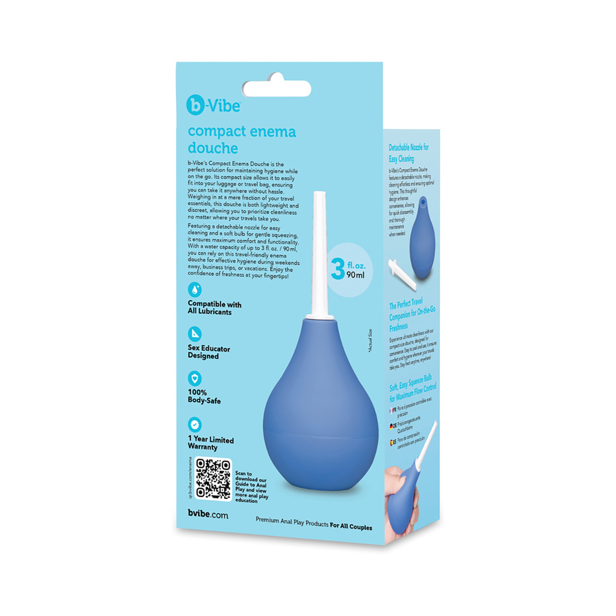 B-Vibe Compact Enema Douche Blue intimate cleansers and personal cleansing care by B-Vibe.