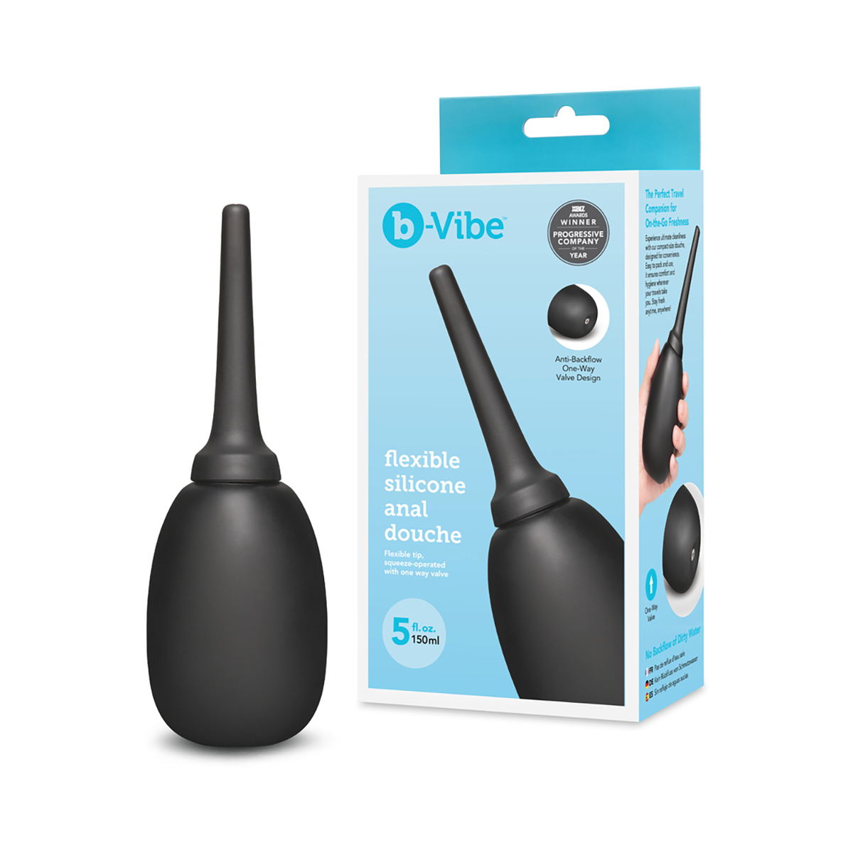 B-Vibe Flexible Silicone Anal Douche Black intimate cleansers and personal cleansing care by B-Vibe.