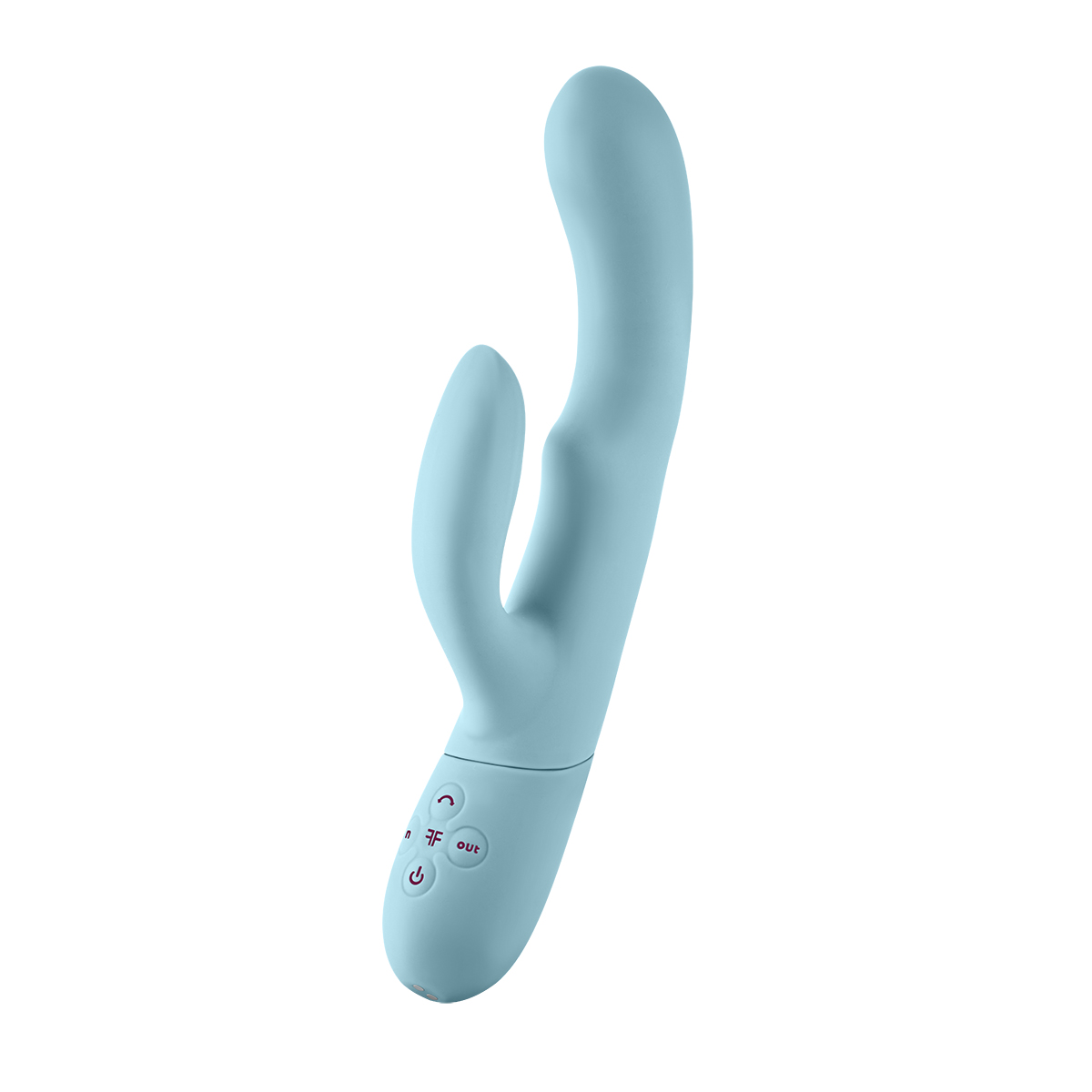 Light Blue Femme Funn vibrator Balai Light shown in hand for scale