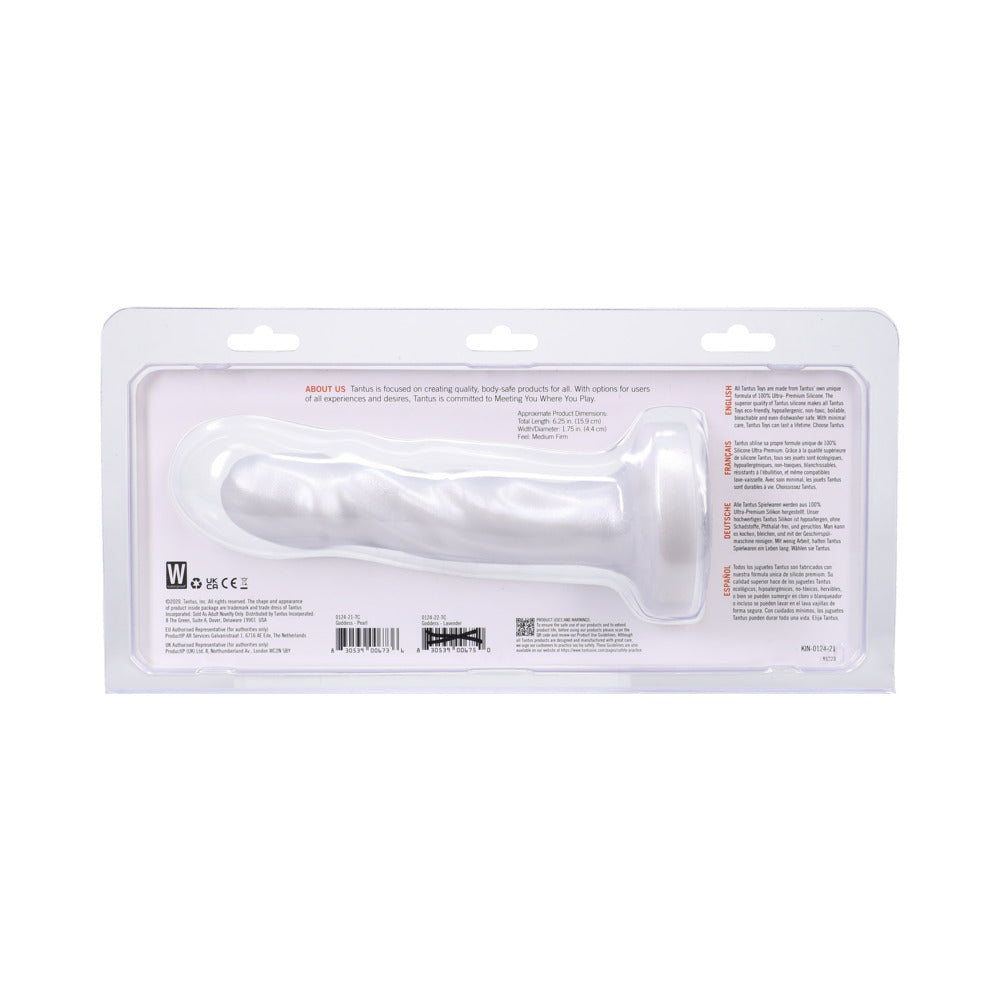 6.25 inch Dildo by Tantus in White displayed for pegging Him or Her