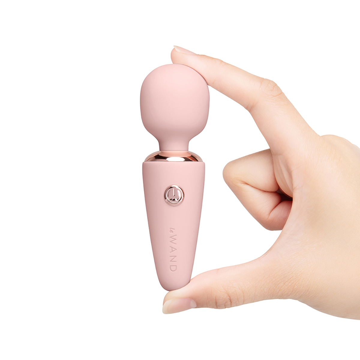 Fully assembled Rose Gold Le Wand vibrator with smooth exterior
